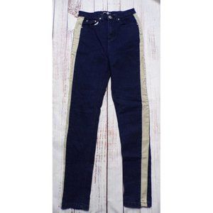 Boohoo Blue Womens Jeans Size 2 Skinny High Rise Leg Stripe 5 Pocket - 23810